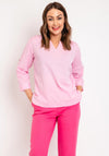 Fransa Maddie Split Neck Linen Blouse, Pink