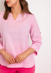 Fransa Maddie Split Neck Linen Blouse, Pink