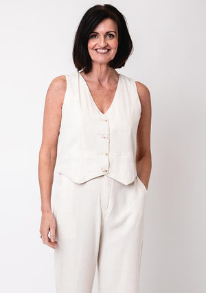 Serafina Collection Linen Blend Waistcoat, Beige