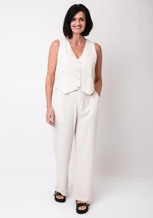 Serafina Collection Linen Blend Waistcoat, Beige