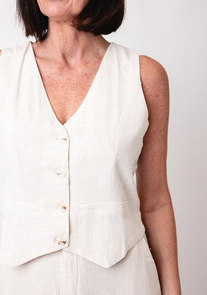 Serafina Collection Linen Blend Waistcoat, Beige