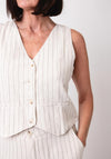 Serafina Collection Linen Blend Stripe Waistcoat, Beige