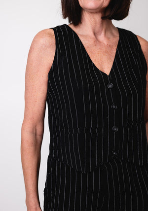 Serafina Collection Linen Blend Stripe Waistcoat, Black