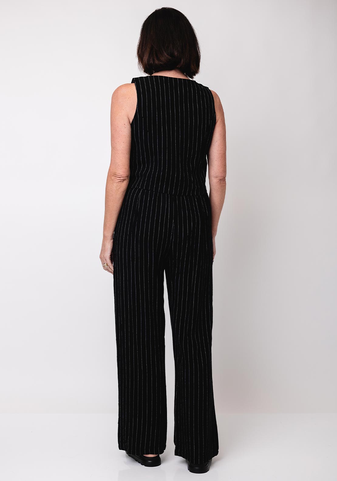 Serafina Collection Linen Blend Stripe Waistcoat, Black