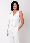 Serafina Collection Linen Blend Stripe Waistcoat, White
