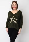 Serafina Collection One Size Star V Neck Jumper, Green