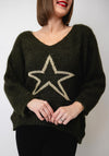 Serafina Collection One Size Star V Neck Jumper, Green