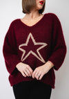 Serafina Collection One Size Star V Neck Jumper, Wine