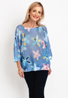 Serafina Collection One Size Floral Print Sweater, Blue