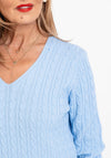 Serafina Collection V-Neck Cable Knit Sweater, Blue