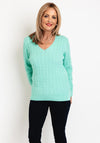 Serafina Collection V-Neck Cable Knit Sweater, Green