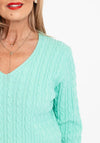Serafina Collection V-Neck Cable Knit Sweater, Green