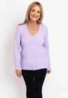 Serafina Collection V-Neck Cable Knit Sweater, Lilac