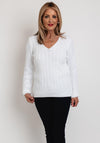 Serafina Collection V-Neck Cable Knit Sweater, White