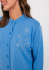 Serafina Collection Floral Embroidery Knit Cardigan, Blue