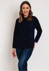 Serafina Collection Floral Embroidery Knit Cardigan, Navy