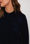 Serafina Collection Floral Embroidery Knit Cardigan, Navy