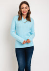Serafina Collection Button Collar Cable Knit Sweater, Aqua