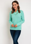 Serafina Collection Button Collar Cable Knit Sweater, Green