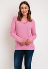 Serafina Collection Button Collar Cable Knit Sweater, Pink