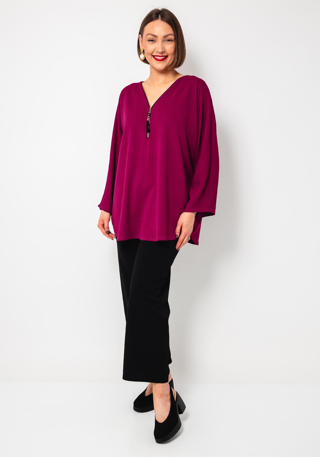 Serafina Collection One Size Zipped Tunic Top, Purple