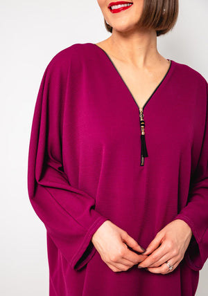 Serafina Collection One Size Zipped Tunic Top, Purple