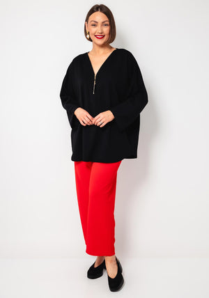 Serafina Collection One Size Zipped Tunic Top, Black