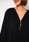 Serafina Collection One Size Zipped Tunic Top, Black