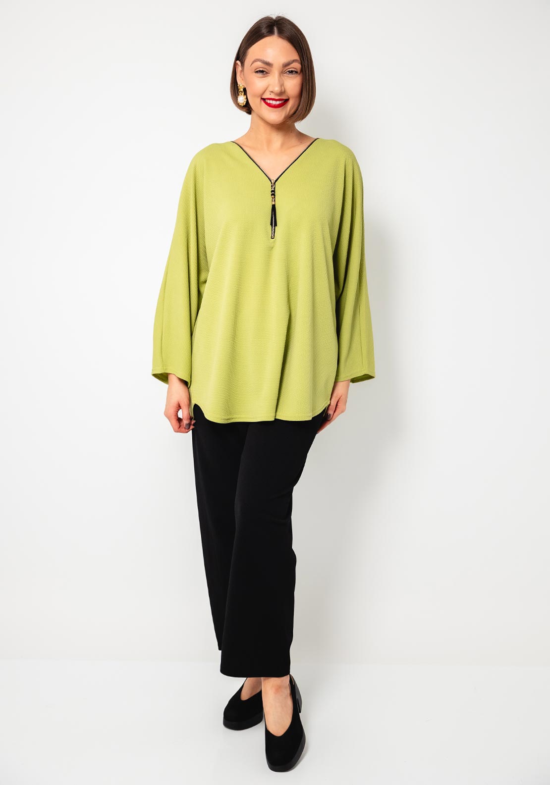 Serafina Collection One Size Zipped Tunic Top, Green