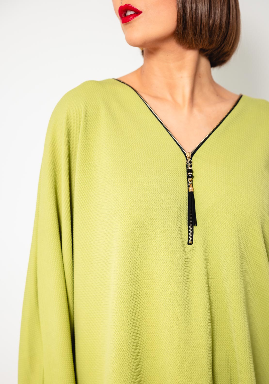 Serafina Collection One Size Zipped Tunic Top, Green