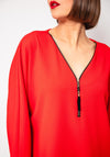 Serafina Collection One Size Zipped Tunic Top, Red