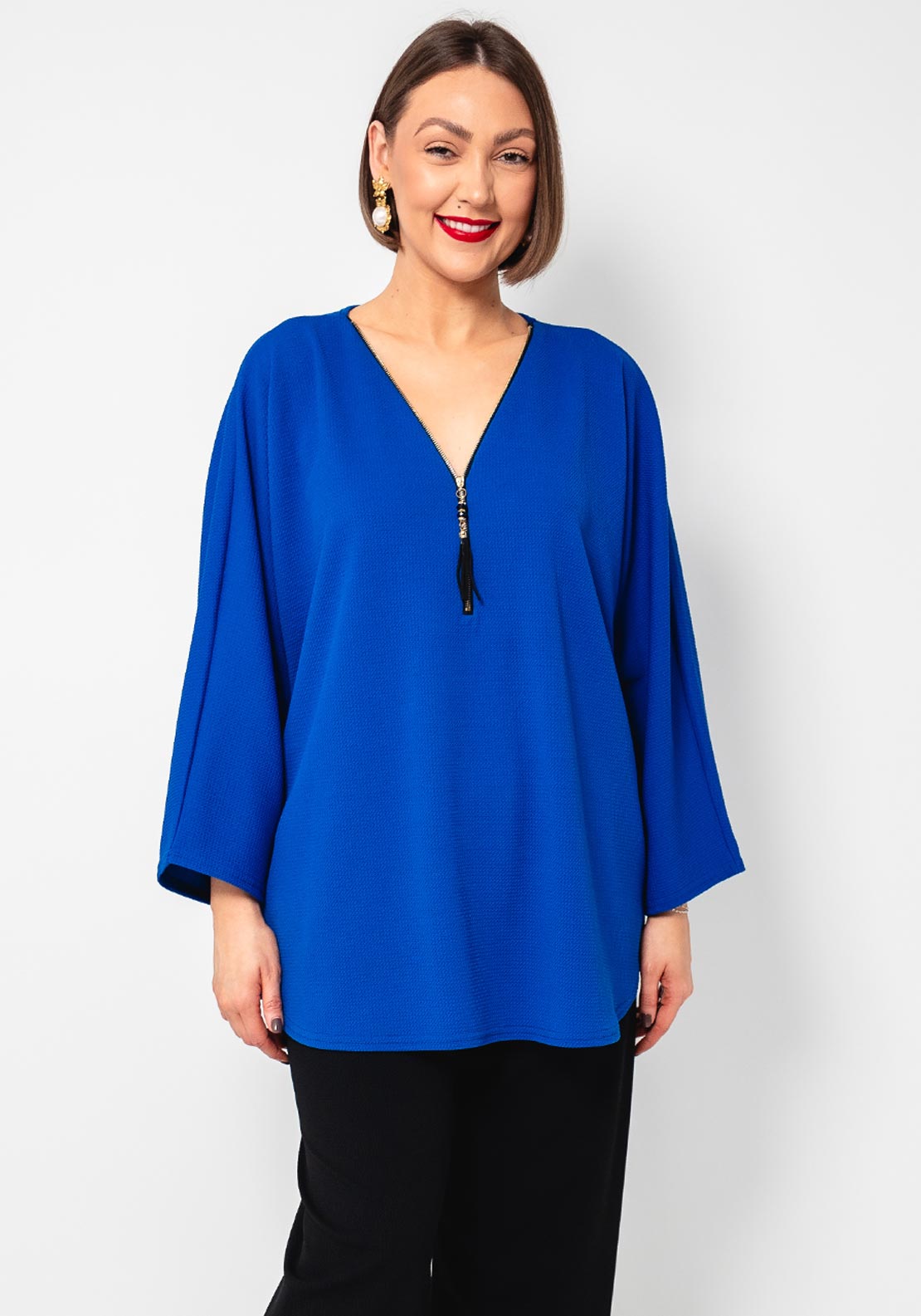 Serafina Collection One Size Zipped Tunic Top, Royal Blue