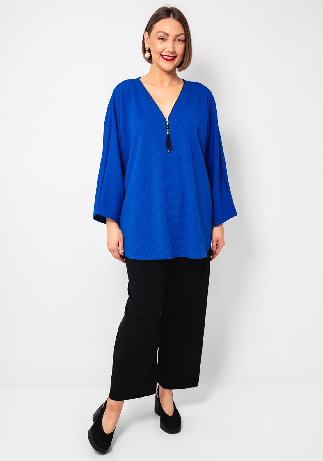 Serafina Collection One Size Zipped Tunic Top, Royal Blue