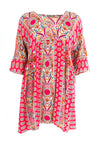 Serafina Collection Emily Print Tunic Knee Length Dress, Pink Multi