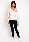 Serafina Collection One Size Knitted Flower Applique Sweater, Beige