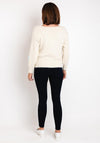 Serafina Collection One Size Knitted Flower Applique Sweater, Beige