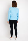 Serafina Collection One Size Knitted Flower Applique Sweater, Blue