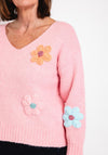 Serafina Collection One Size Knitted Flower Applique Sweater, Rose