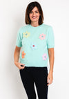 Serafina Collection One Size Knitted Flower Applique Sweater, Green