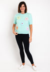 Serafina Collection One Size Knitted Flower Applique Sweater, Green