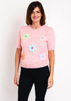 Serafina Collection One Size Knitted Flower Applique Sweater, Rose