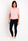 Serafina Collection One Size Knitted Flower Applique Sweater, Rose