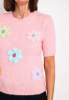 Serafina Collection One Size Knitted Flower Applique Sweater, Rose