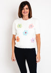 Serafina Collection One Size Knitted Flower Applique Sweater, White