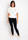 Serafina Collection One Size Knitted Flower Applique Sweater, White