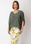 Serafina Collection One Size Floral Linen Blouse, Green