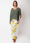 Serafina Collection One Size Floral Linen Blouse, Green