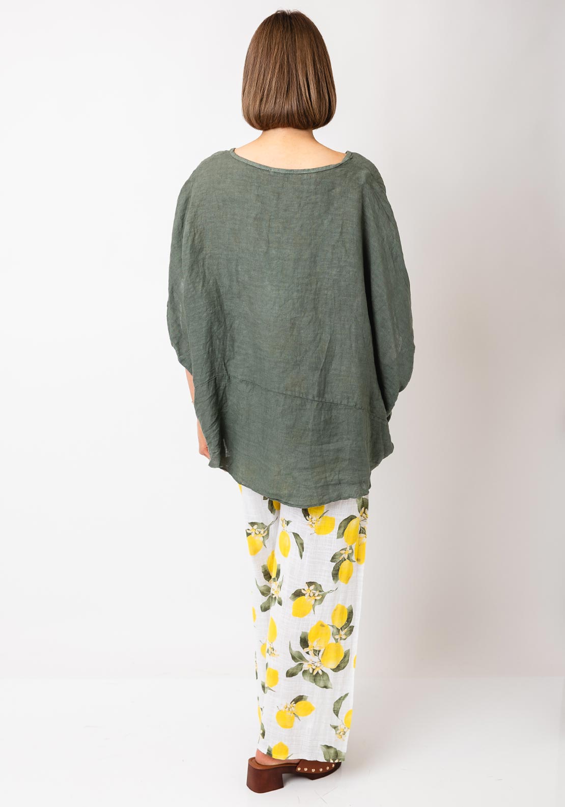 Serafina Collection One Size Floral Linen Blouse, Green