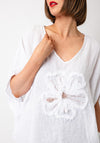 Serafina Collection One Size Floral Linen Blouse, White