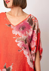 Serafina Collection One Size Floral Linen Top, Orange